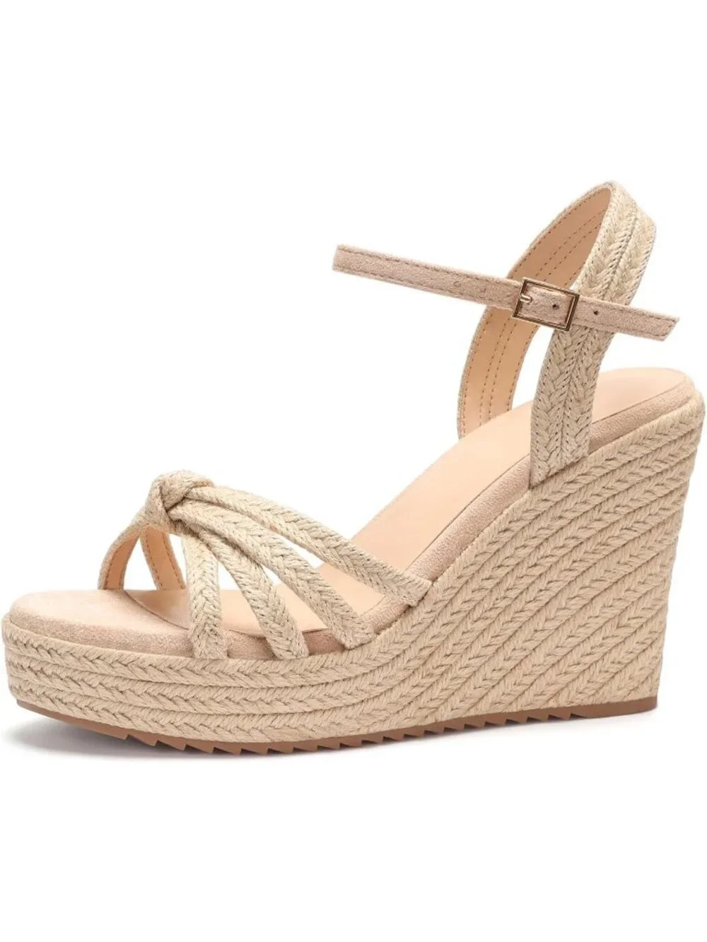 Women's Beige Espadrille Platform Wedge Sandals Open Toe Ankle Strap Heels